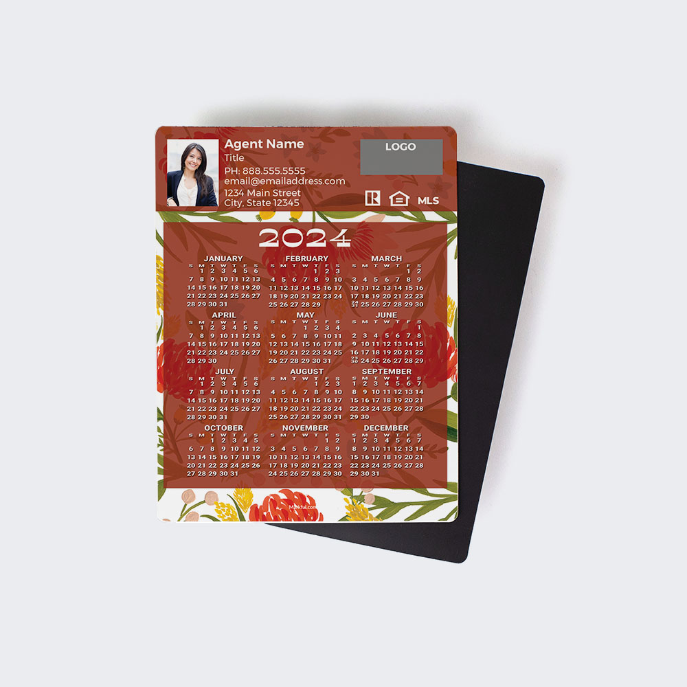 Picture of 2024 Custom Full Calendar Magnets: Jumbo - Gouache Blossoms