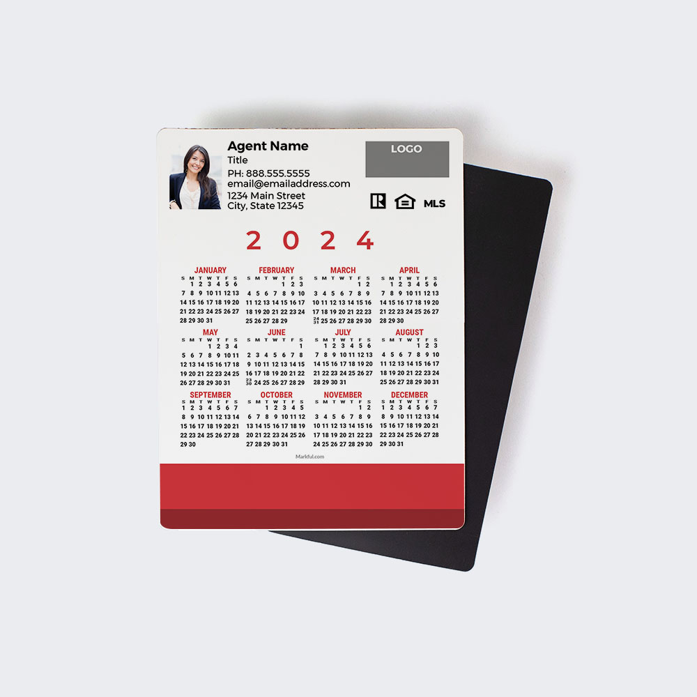 Picture of 2024 Custom Full Calendar Magnets: Jumbo - Simple Red