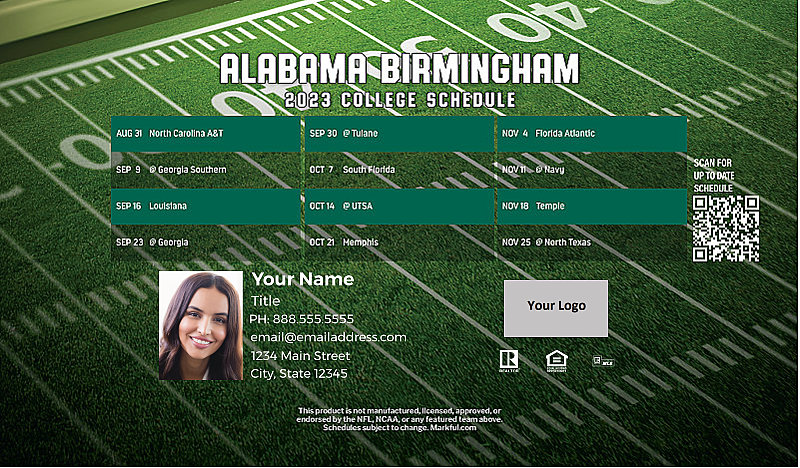 Picture of U of Alabama Birmingham Personalized Football-Shaped Football Magnet 2024
