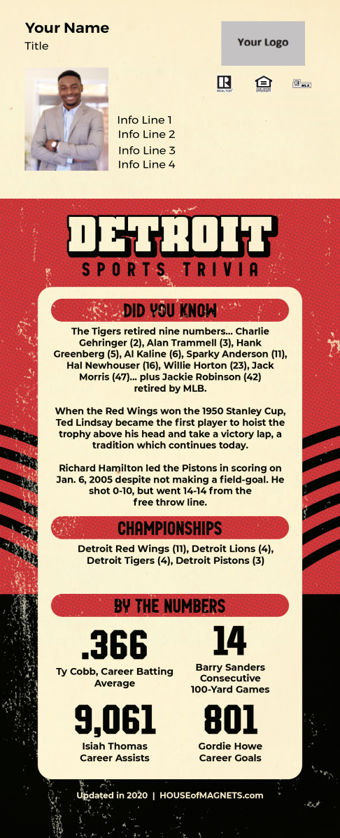 Picture of Custom Postcard Mailer Sports Trivia Magnets - Detroit